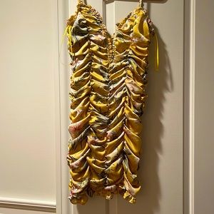 Yellow Floral Print Rouched Mini Dress - RUBY AND JENNA - NWT